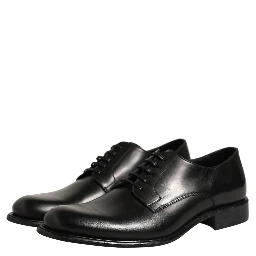 Black Calfskin Leather Derby Men Dress Shoes