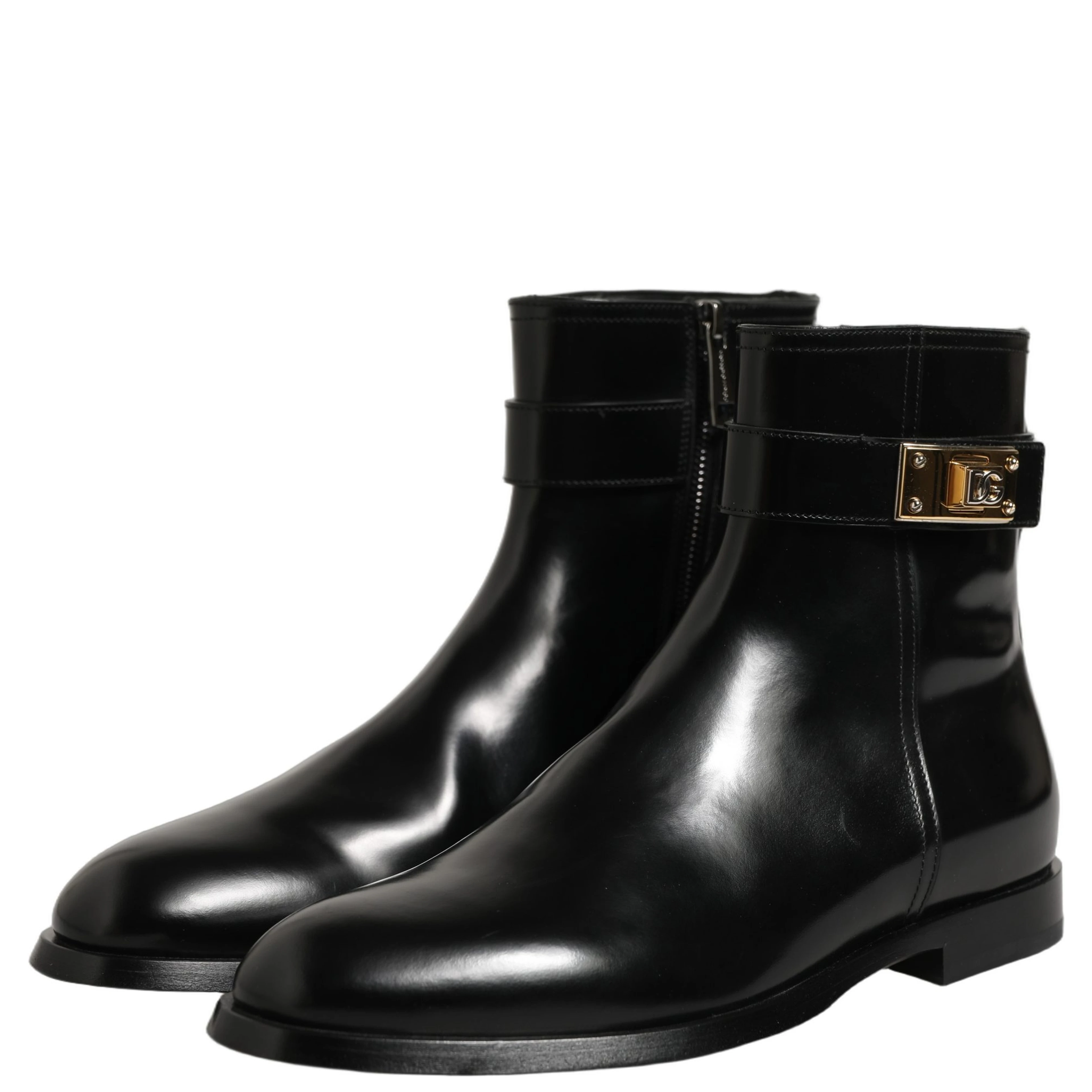 Black Leather Buckle Mid Calf Boots Shoes