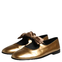 Metallic Gold Leather Flats Loafers Shoes