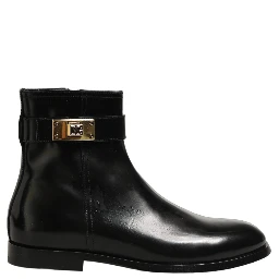 Black Leather Buckle Mid Calf Boots Men Shoes