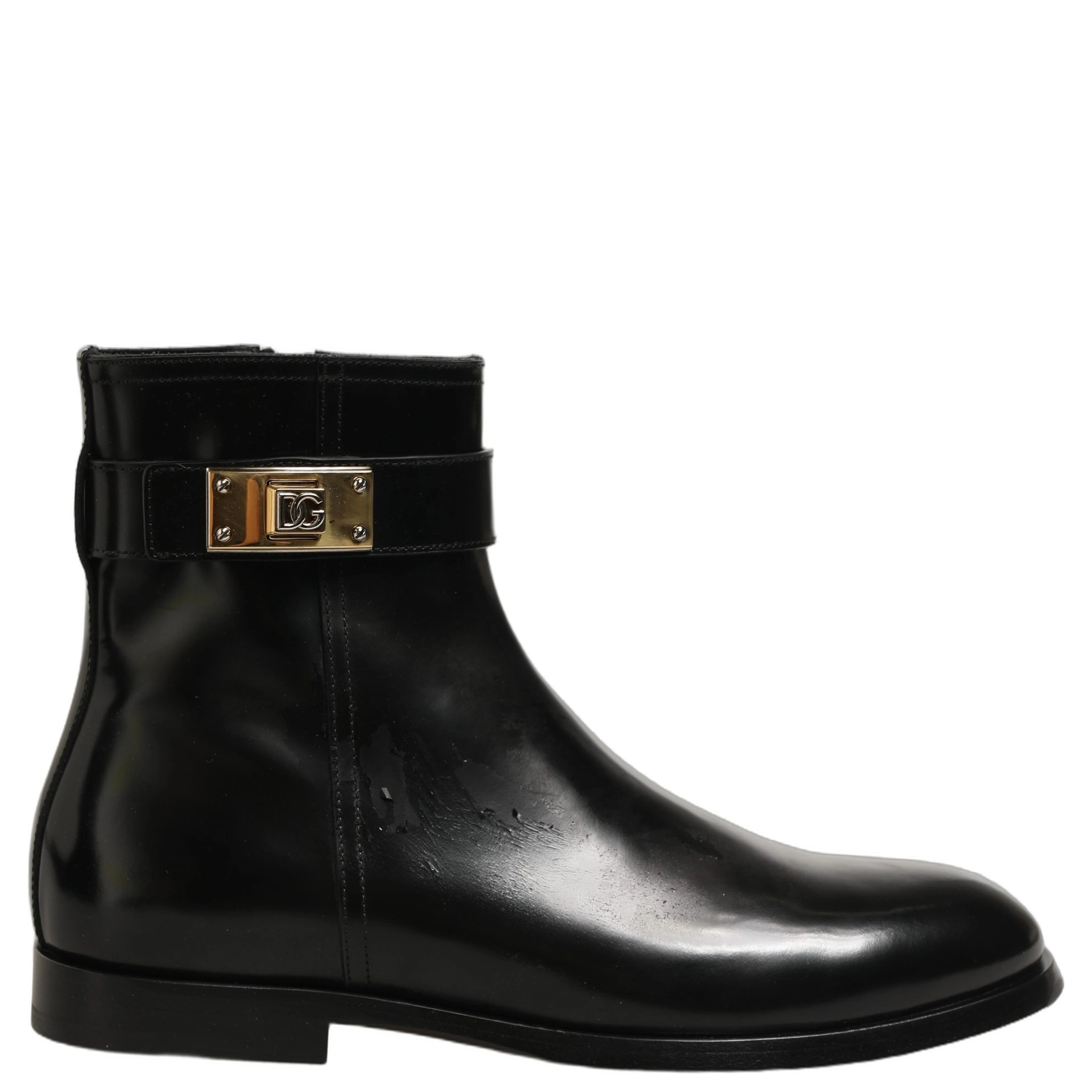 Black Leather Buckle Mid Calf Boots Men Shoes