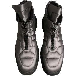 Silver Leather Quilted Men Ankle Boots Shoes