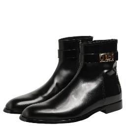 Black Leather Buckle Mid Calf Boots Shoes