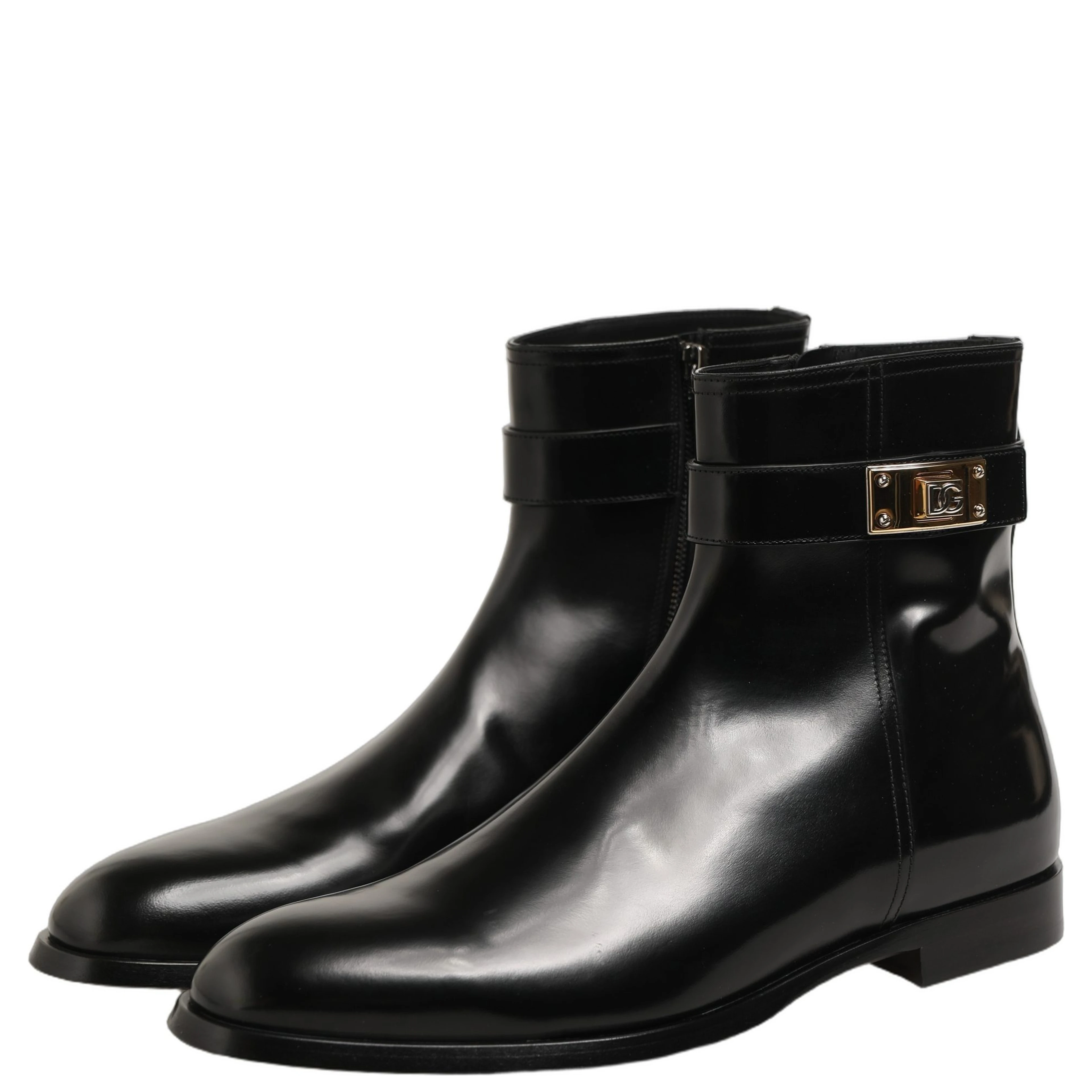 Black Leather Buckle Mid Calf Boots Shoes