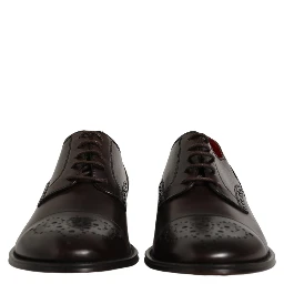 Maroon Calfskin Leather Derby Men Dress Shoes