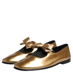 Metallic Gold Leather Flats Loafers Shoes