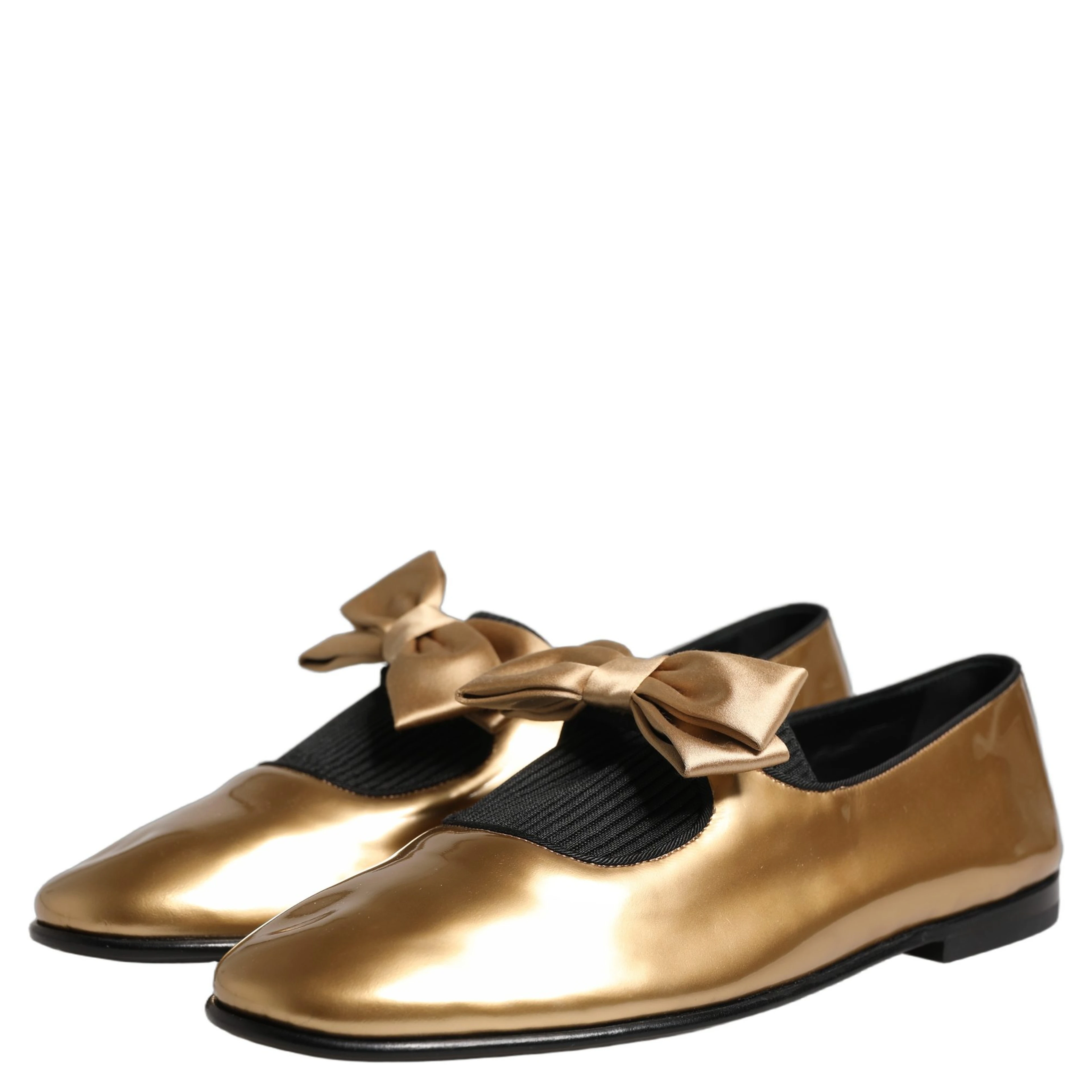 Metallic Gold Leather Flats Loafers Shoes
