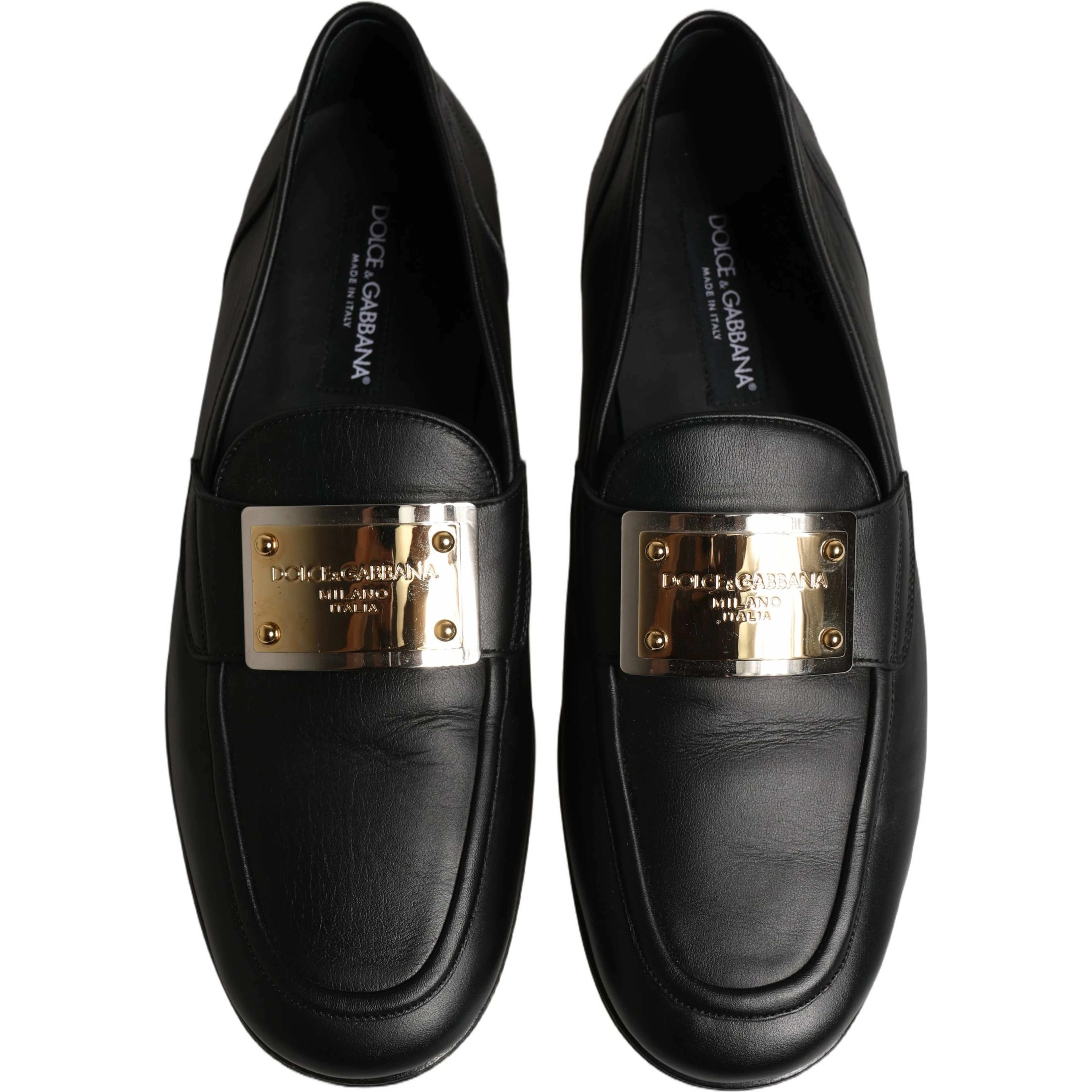 Black Leather Logo Plaque Loafers Men Shoes