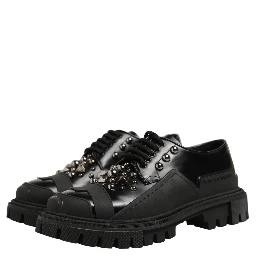 Black Calfskin Leather Trekking Derby Shoes