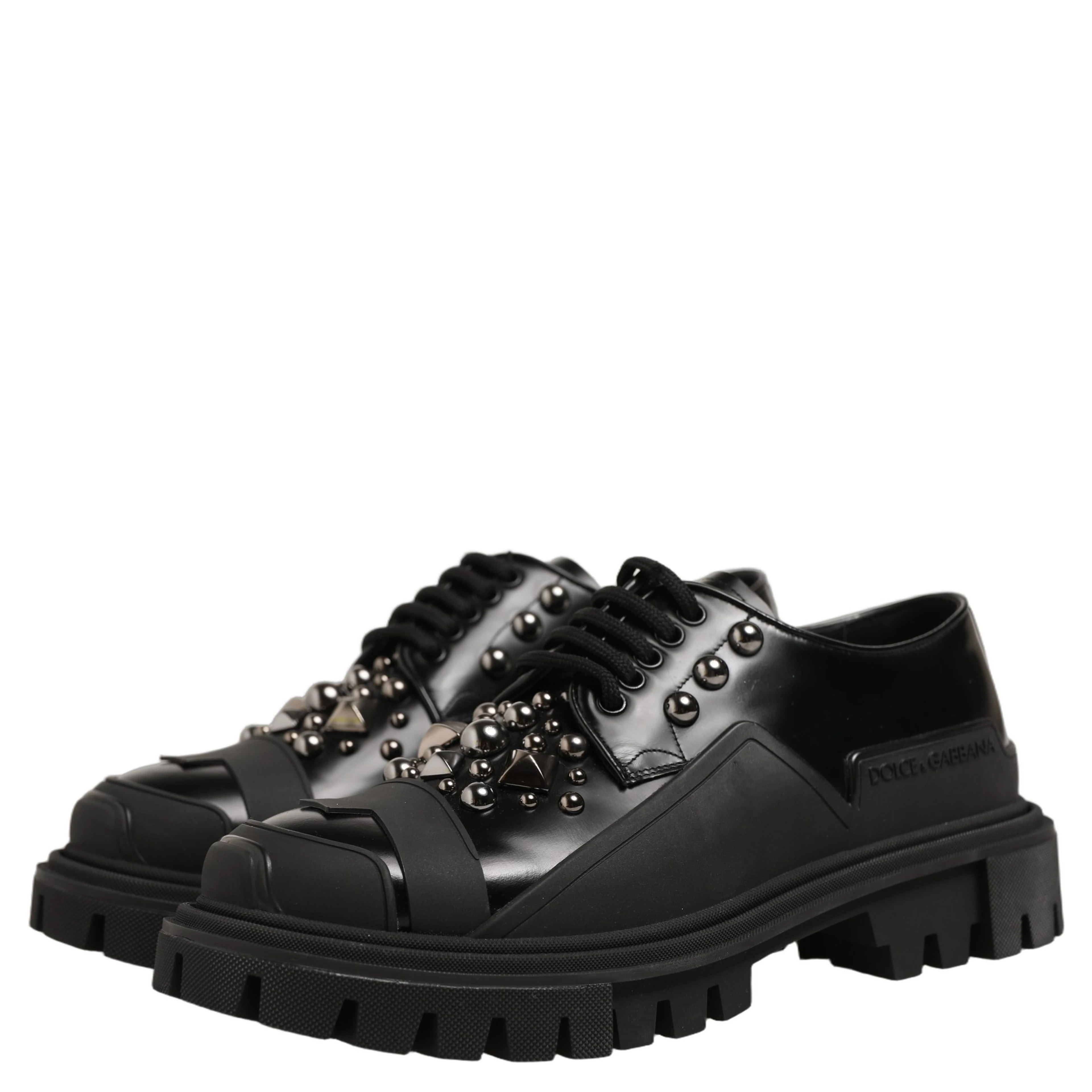 Black Calfskin Leather Trekking Derby Shoes