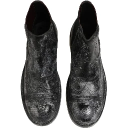 Black Gray Leather Ankle Chelsea Boots Shoes
