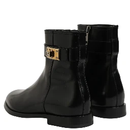 Black Leather Buckle Mid Calf Boots Shoes