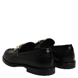 Black Leather Logo Plaque Loafers Shoes