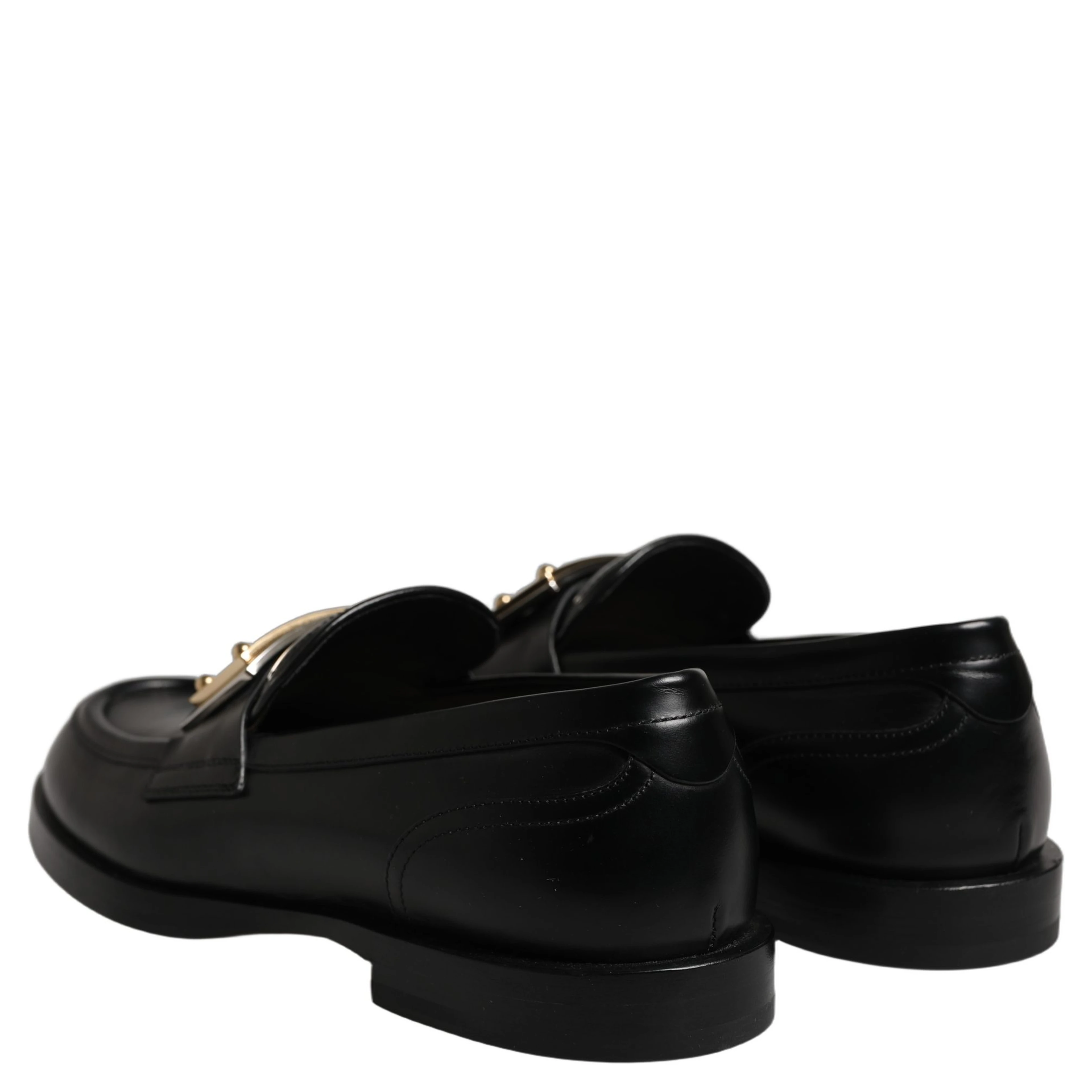 Black Leather Logo Plaque Loafers Shoes