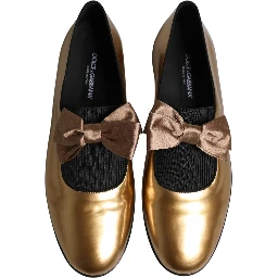 Metallic Gold Leather Flats Loafers Shoes