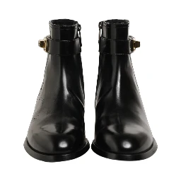 Black Leather Buckle Mid Calf Boots Men Shoes