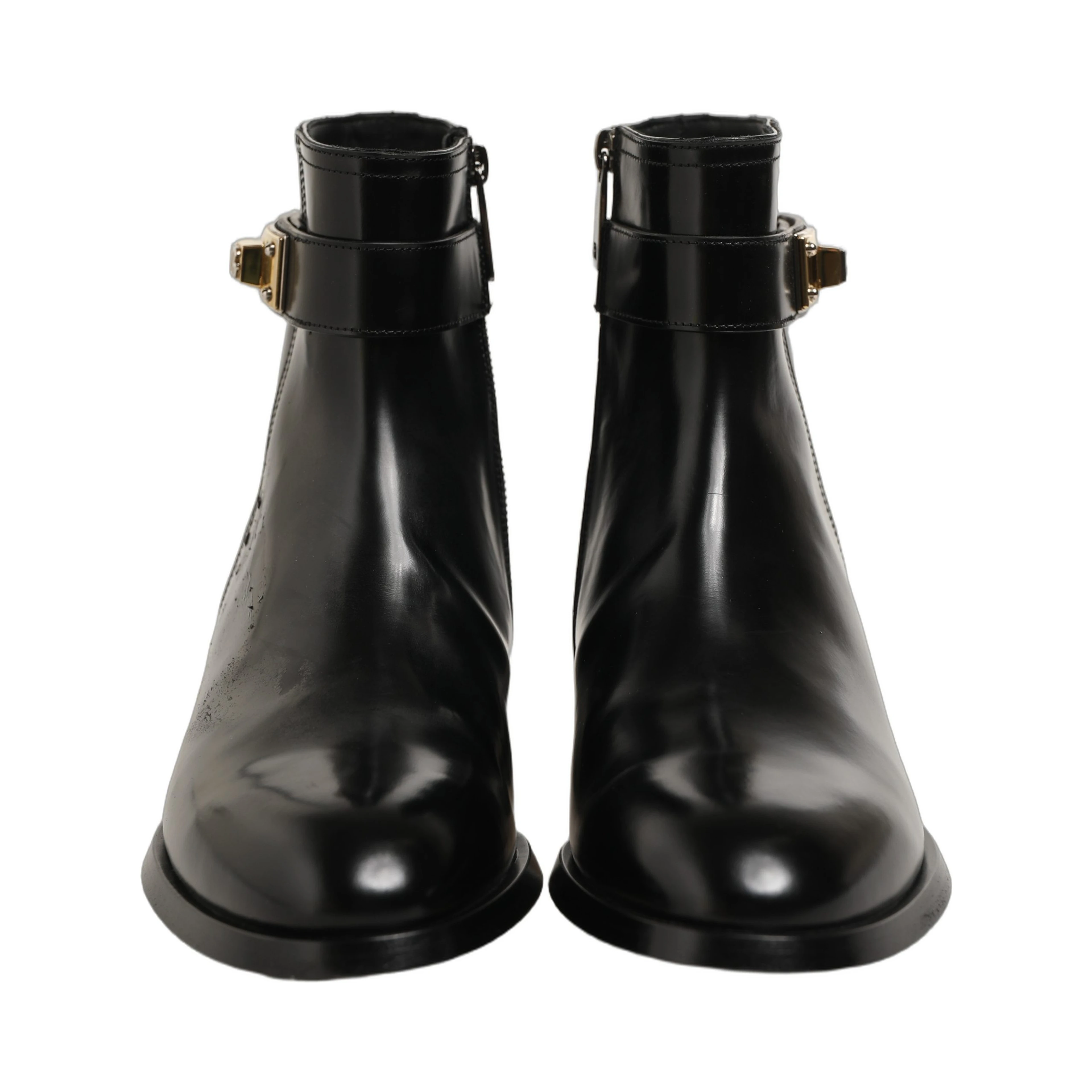Black Leather Buckle Mid Calf Boots Men Shoes