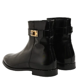 Black Leather Buckle Mid Calf Boots Shoes