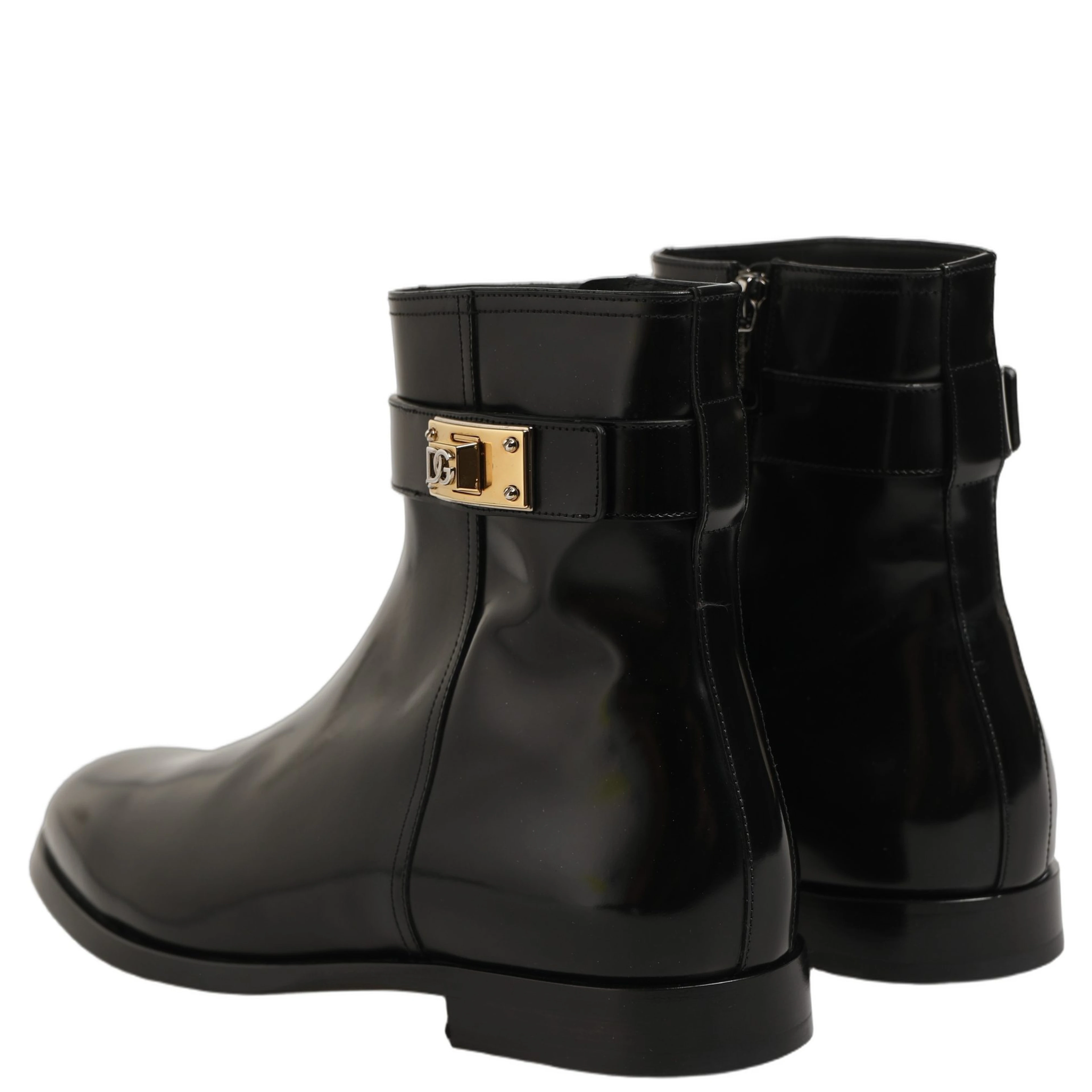 Black Leather Buckle Mid Calf Boots Shoes