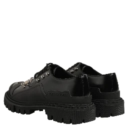 Black Calfskin Leather Trekking Derby Shoes