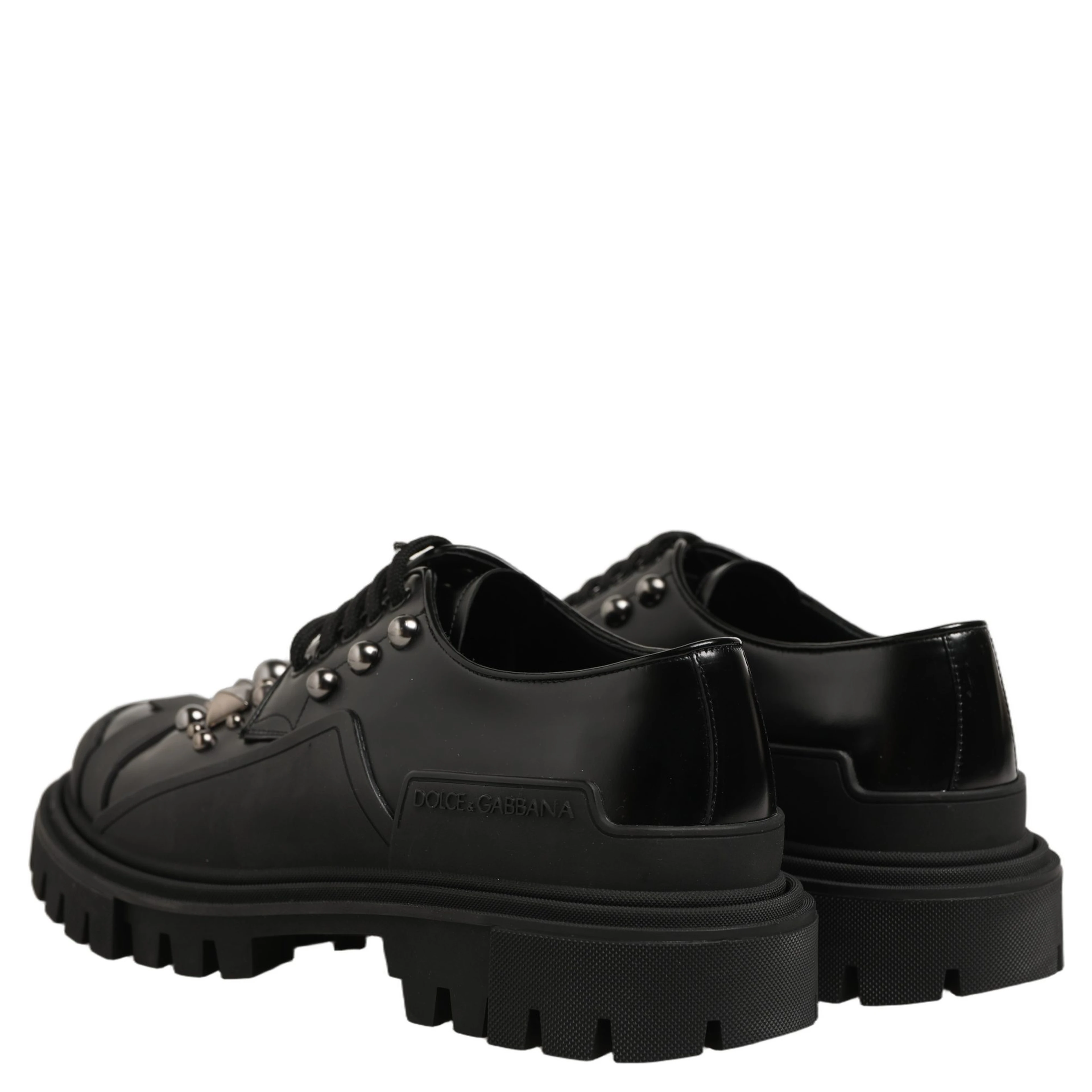 Black Calfskin Leather Trekking Derby Shoes
