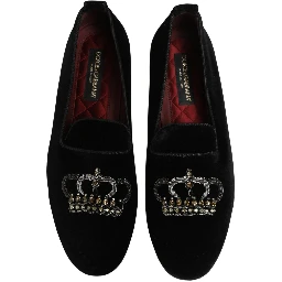 Black Crown Embellished Men Loafers Shoes