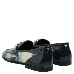 Metallic Blue Silver Leather DG Loafers Shoes