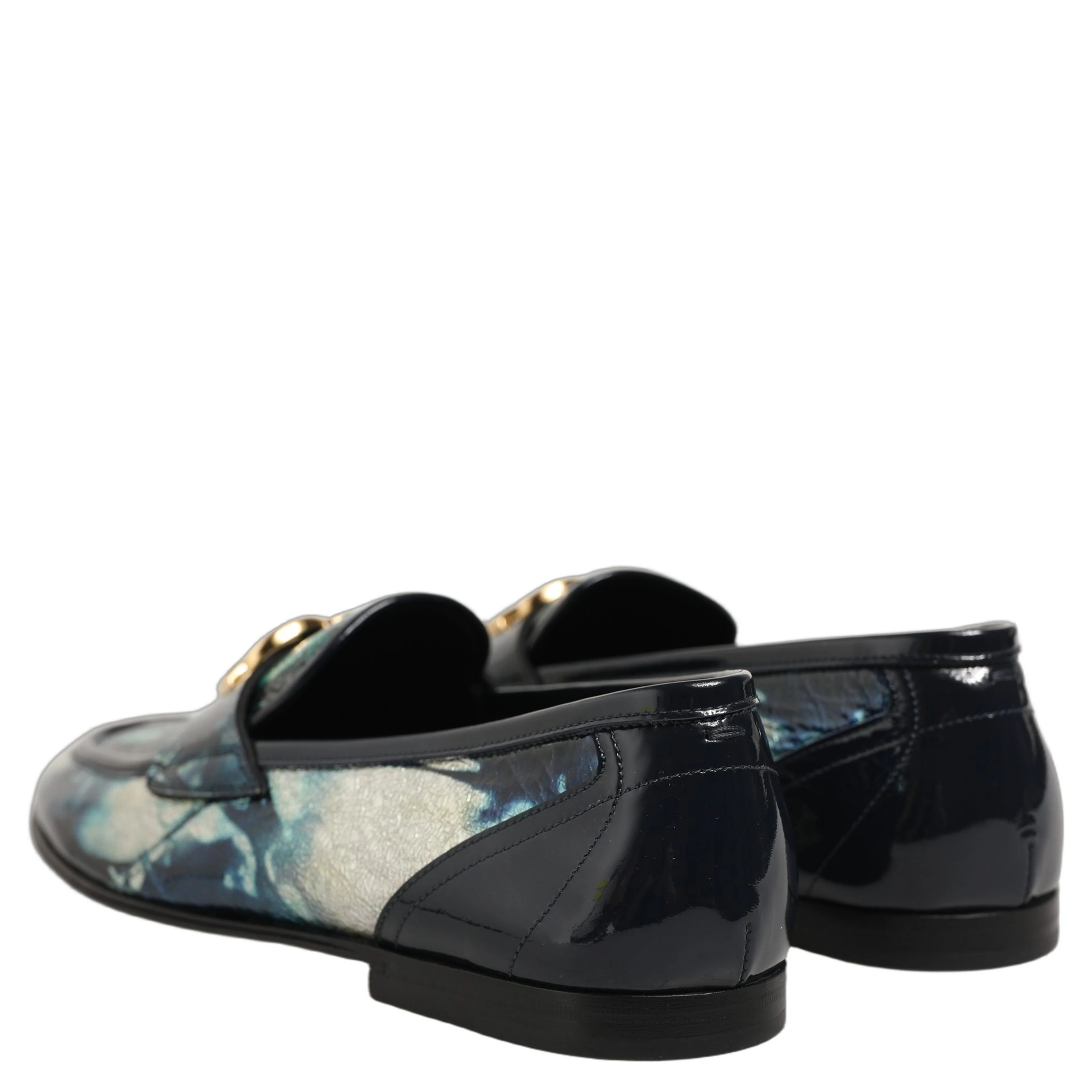 Metallic Blue Silver Leather DG Loafers Shoes