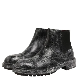 Black Gray Leather Ankle Chelsea Boots Shoes