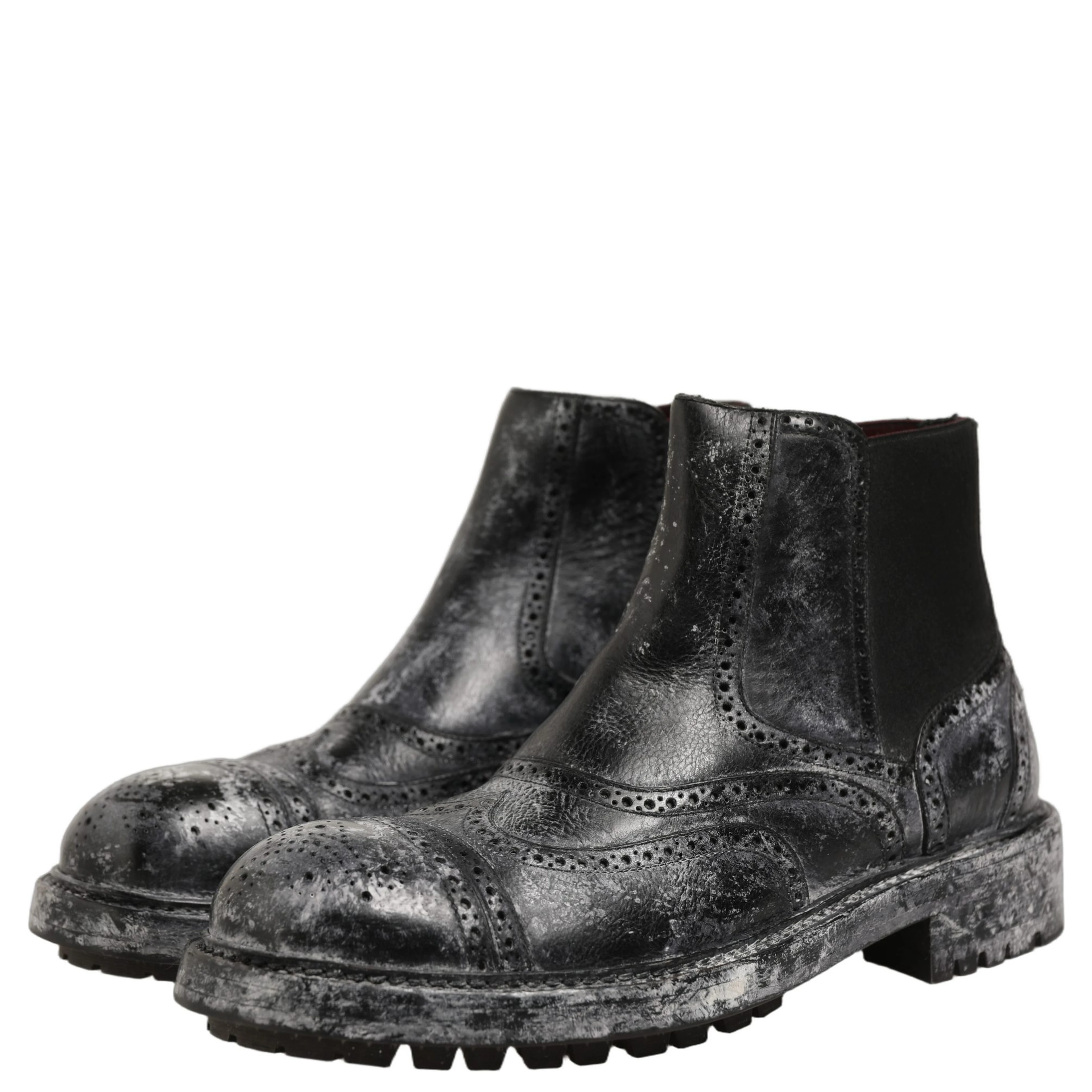 Black Gray Leather Ankle Chelsea Boots Shoes