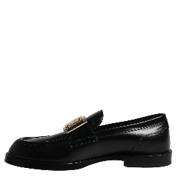 Black Leather Logo Plaque Loafers Shoes