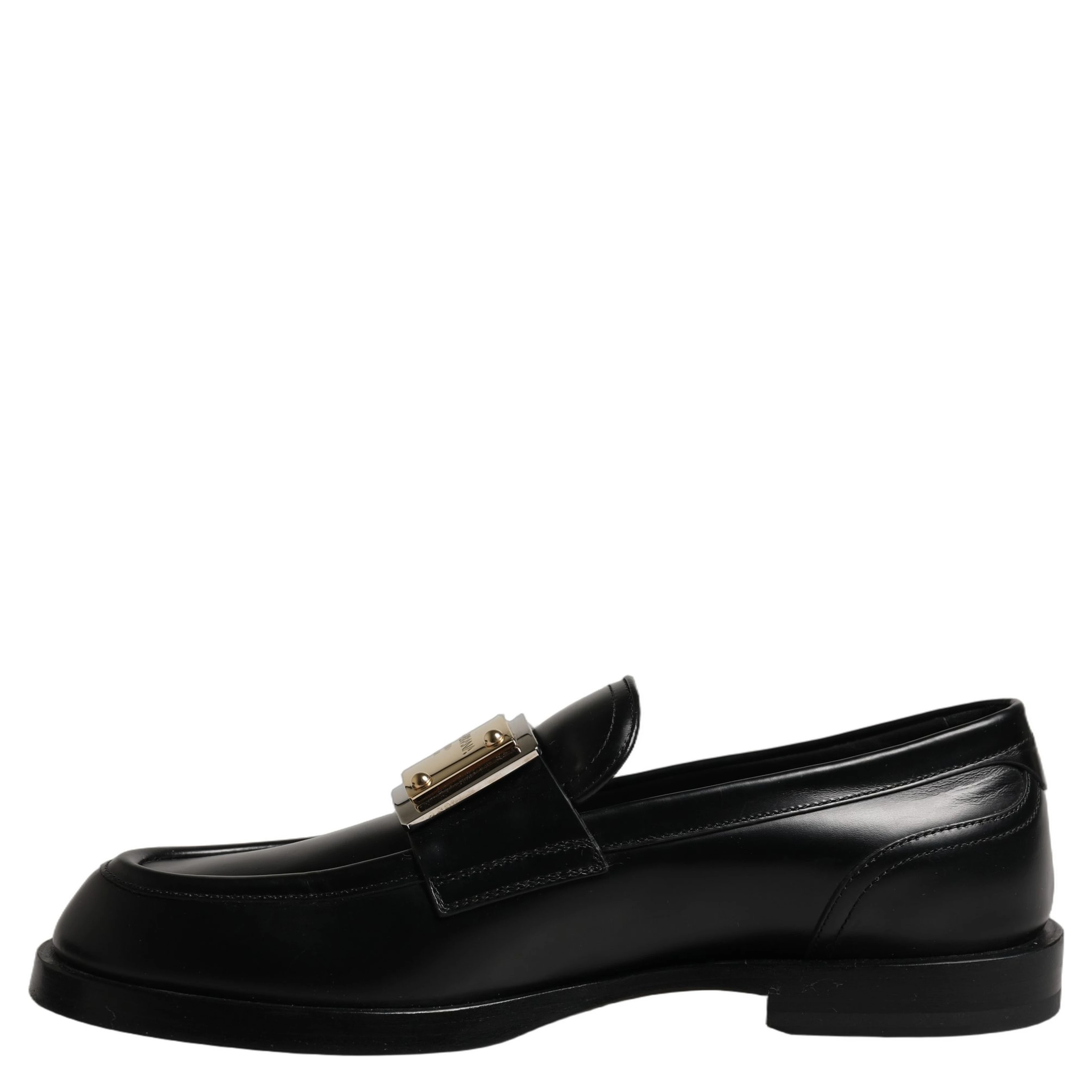 Black Leather Logo Plaque Loafers Shoes
