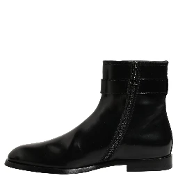 Black Leather Buckle Mid Calf Boots Shoes