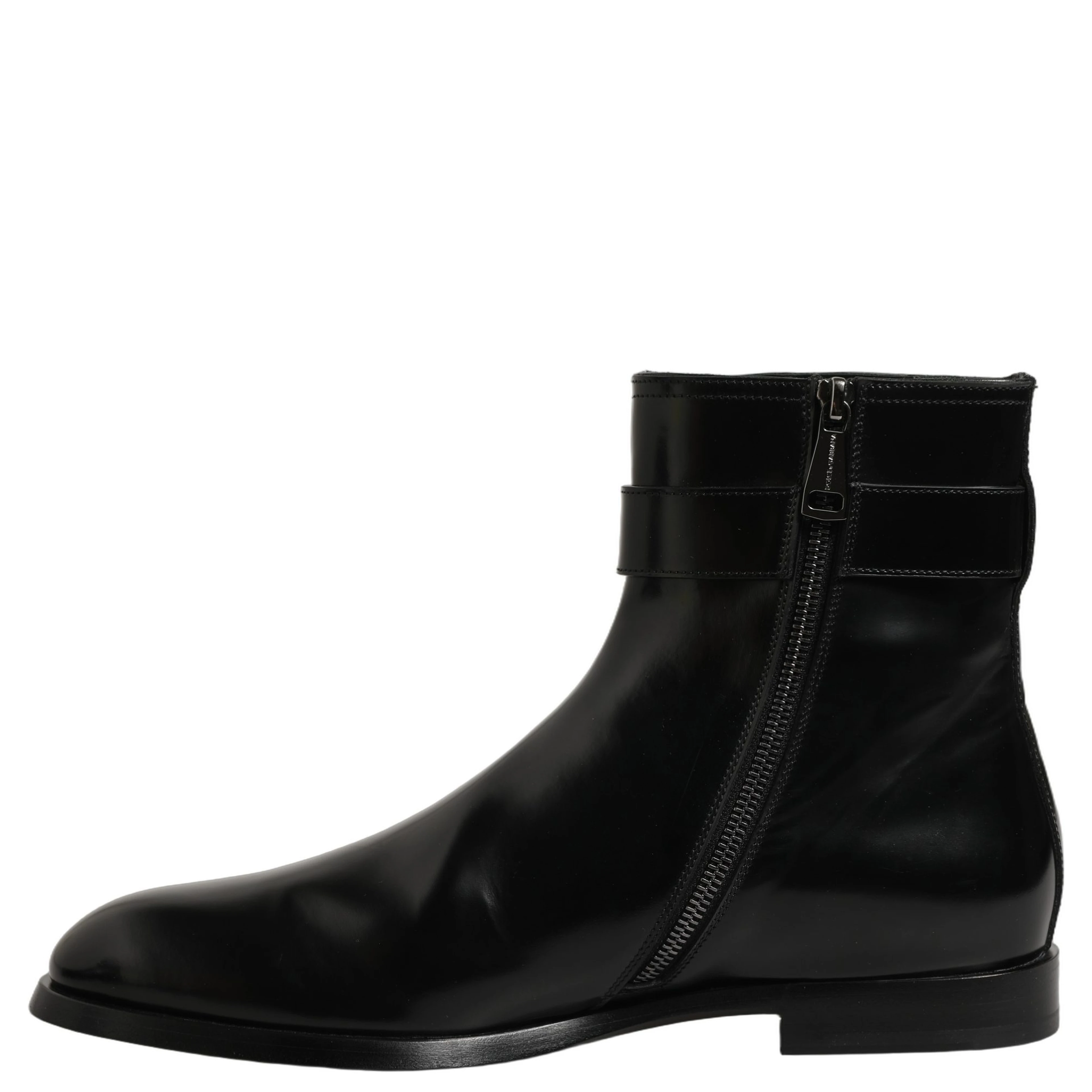 Black Leather Buckle Mid Calf Boots Shoes