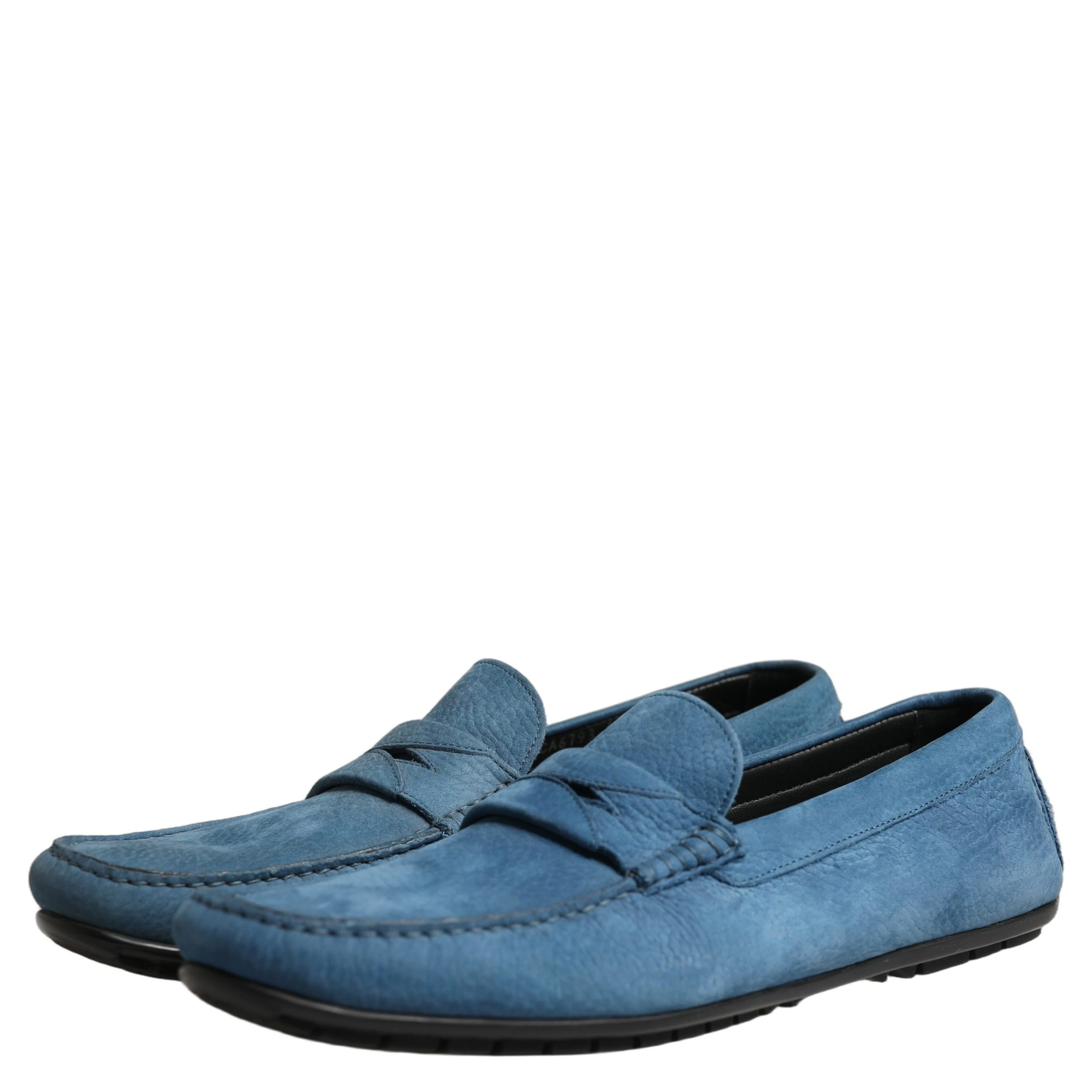 Blue Calfskin Leather Driver Loafers Shoes