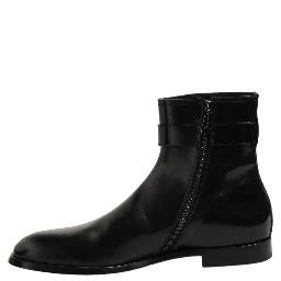Black Leather Buckle Mid Calf Boots Shoes