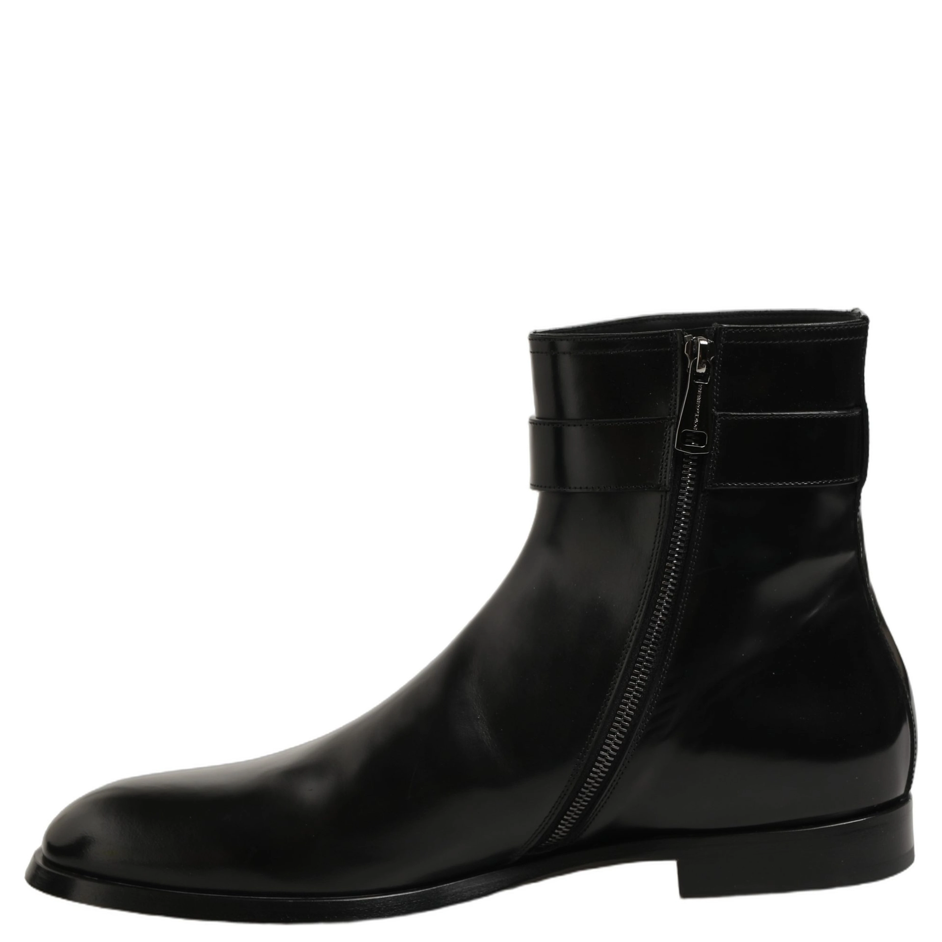 Black Leather Buckle Mid Calf Boots Shoes