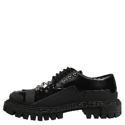 Black Calfskin Leather Trekking Derby Shoes