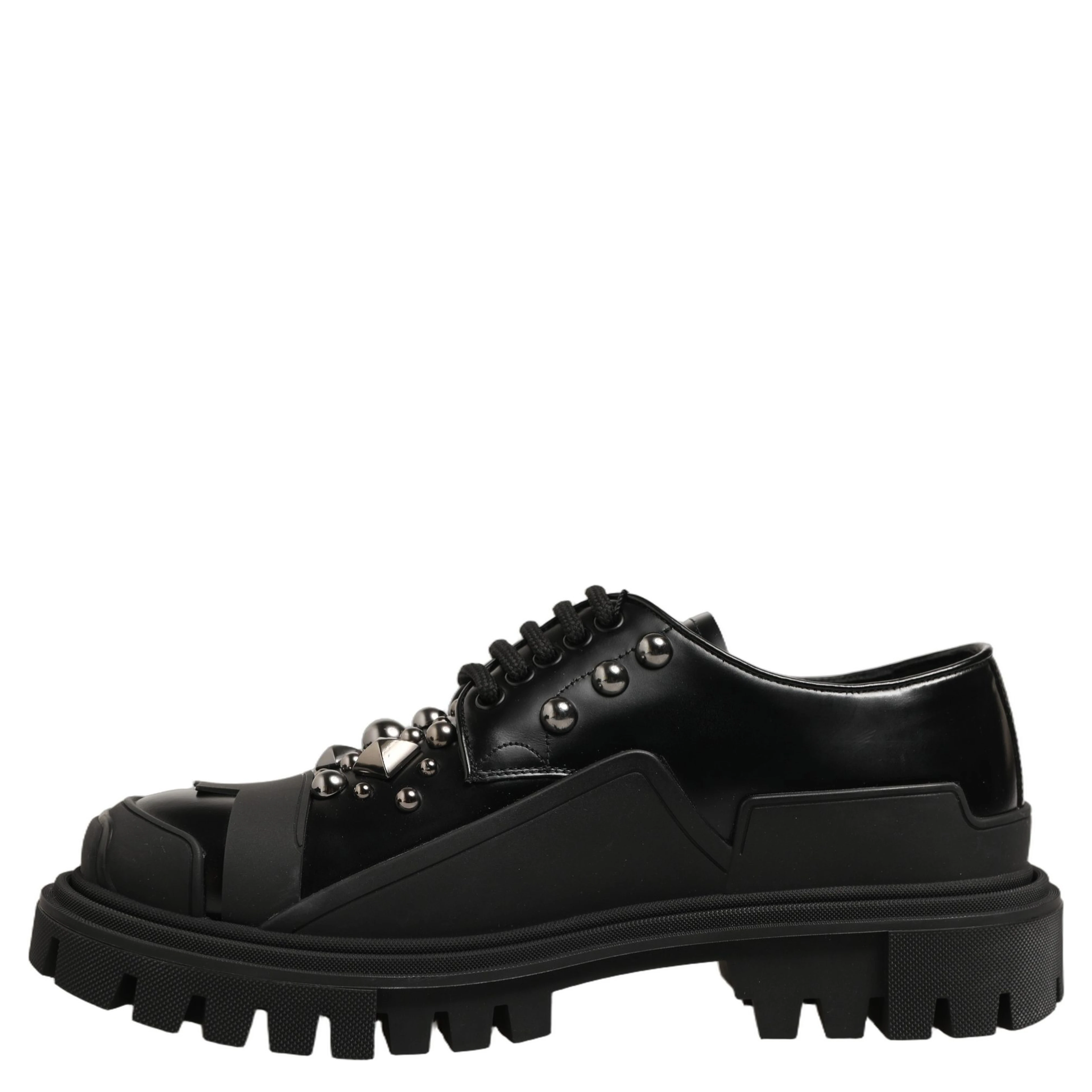 Black Calfskin Leather Trekking Derby Shoes