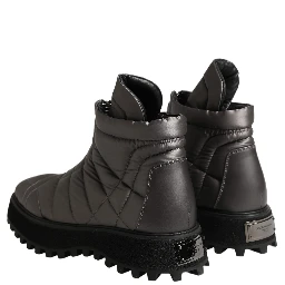 Silver Leather Quilted Men Ankle Boots Shoes