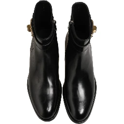 Black Leather Buckle Mid Calf Boots Men Shoes