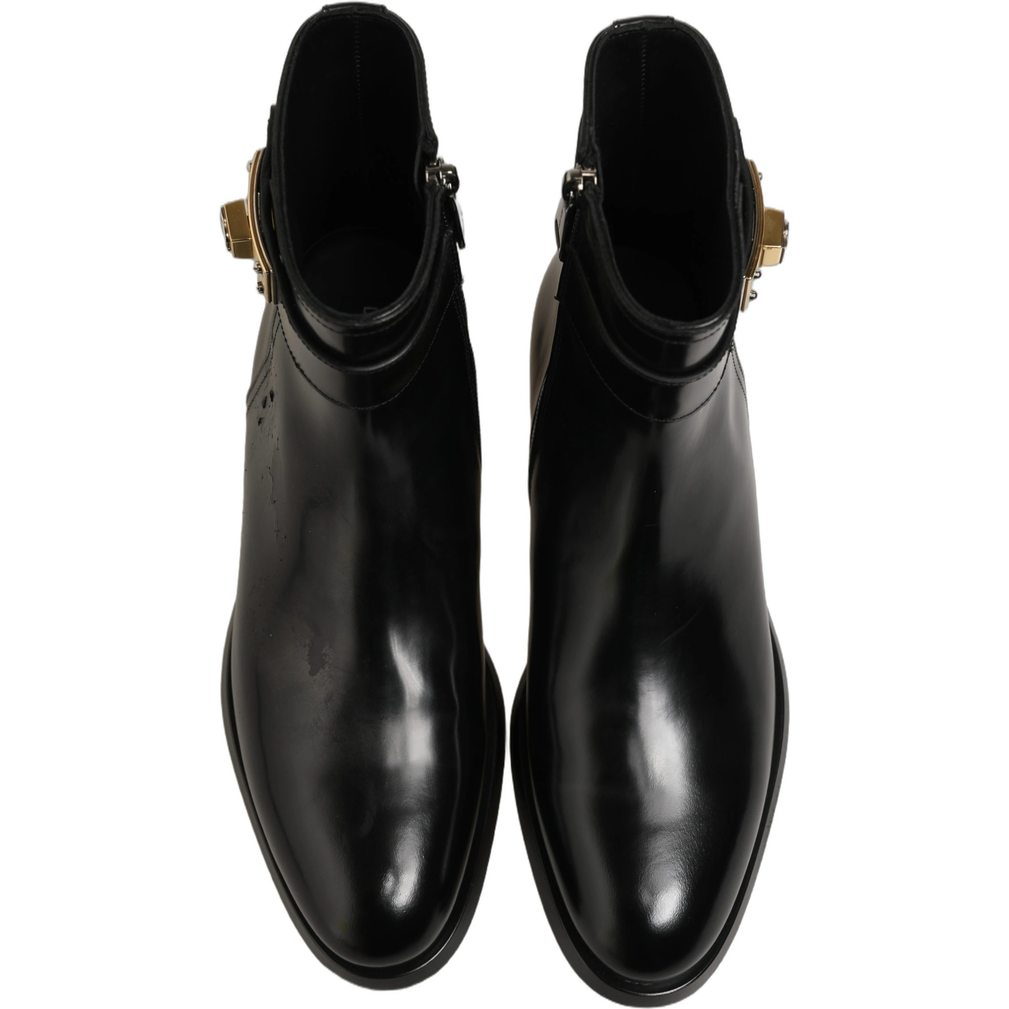 Black Leather Buckle Mid Calf Boots Men Shoes