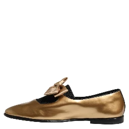 Metallic Gold Leather Flats Loafers Shoes