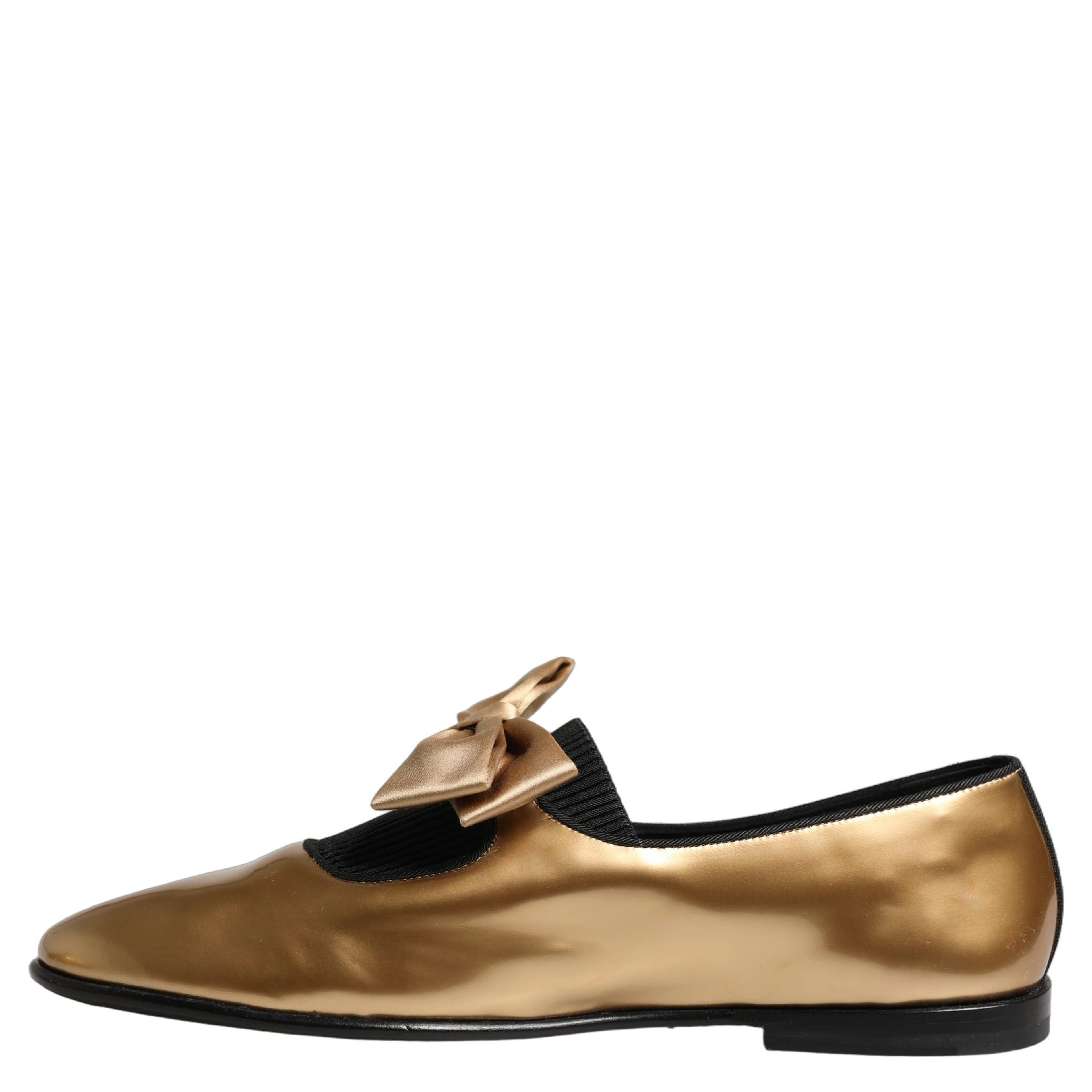 Metallic Gold Leather Flats Loafers Shoes