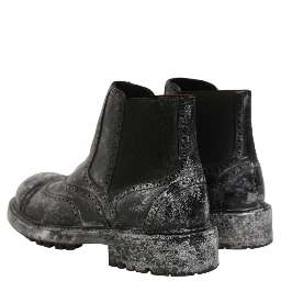 Black Gray Leather Ankle Chelsea Boots Shoes
