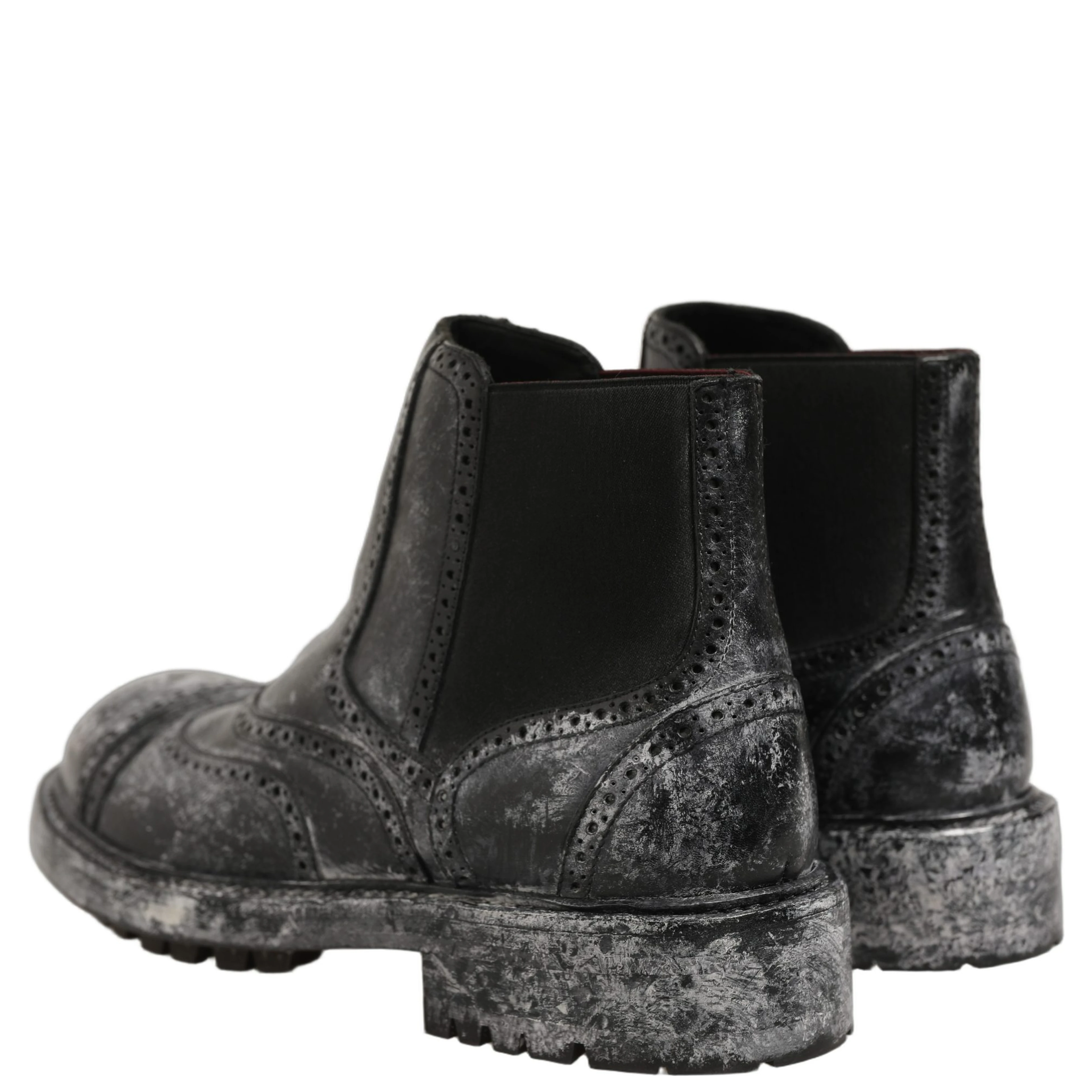 Black Gray Leather Ankle Chelsea Boots Shoes