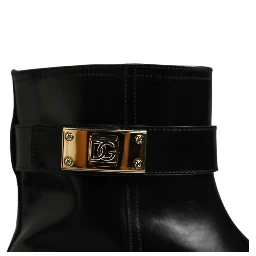 Black Leather Buckle Mid Calf Boots Shoes