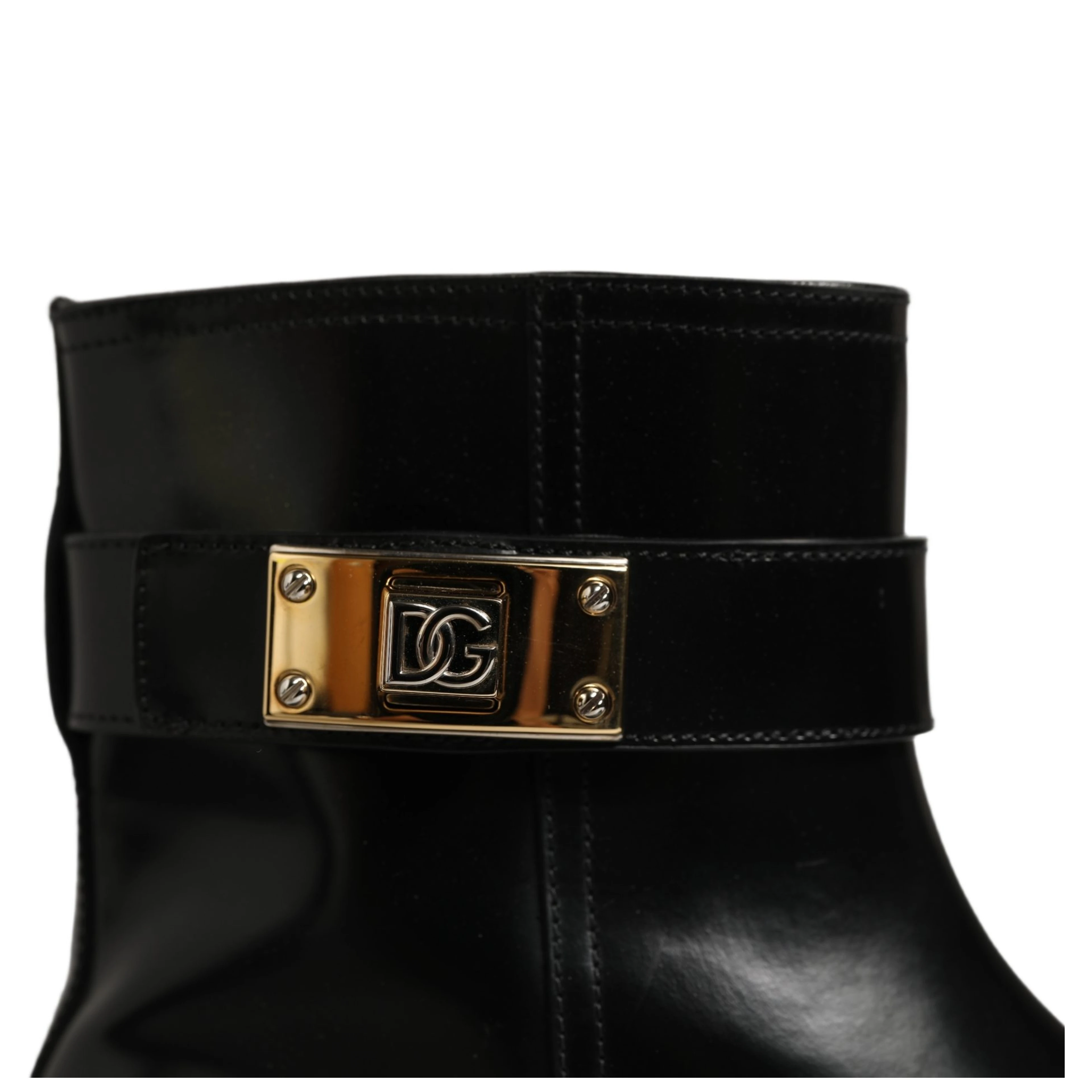 Black Leather Buckle Mid Calf Boots Shoes