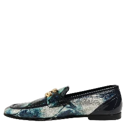 Metallic Blue Silver Leather DG Loafers Shoes