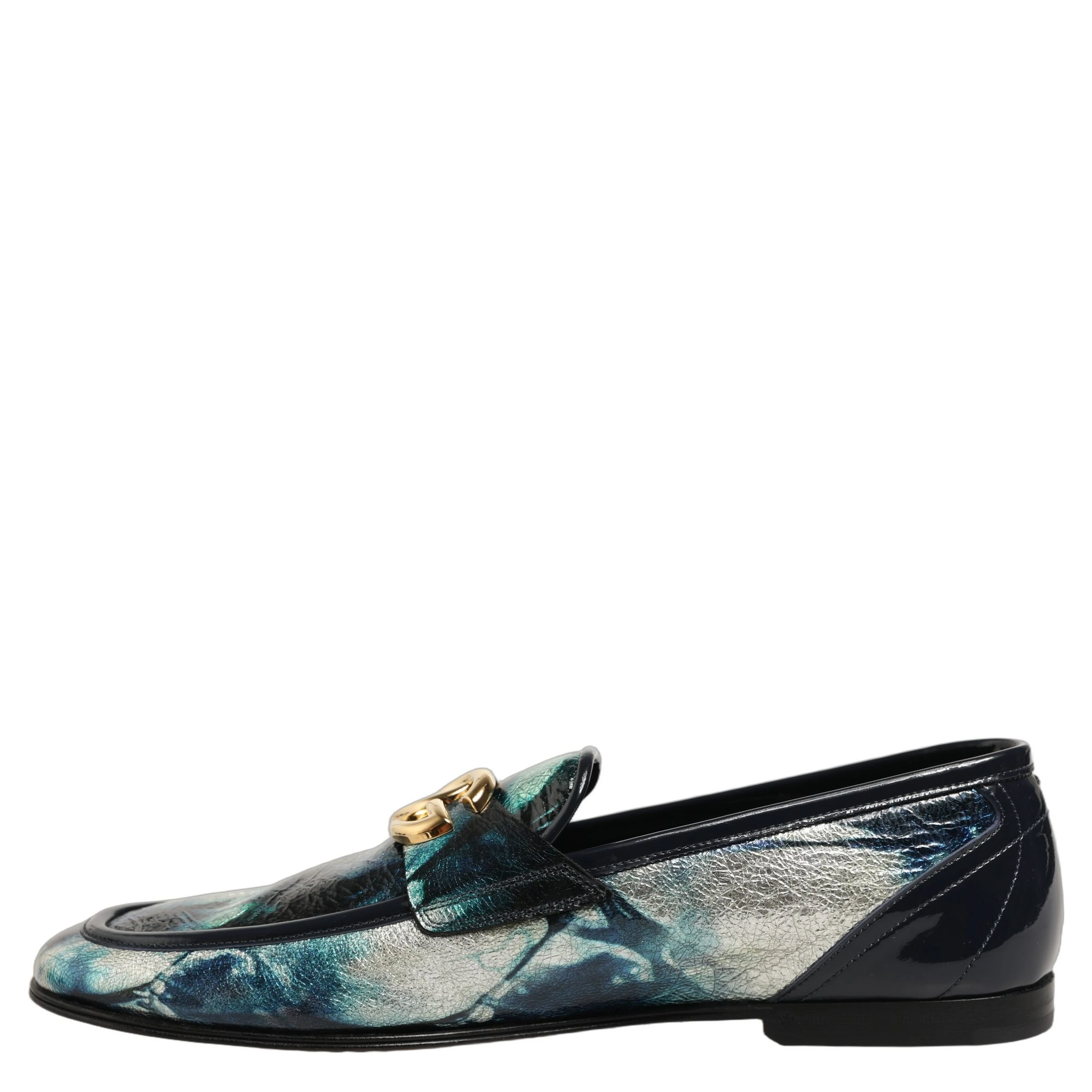 Metallic Blue Silver Leather DG Loafers Shoes